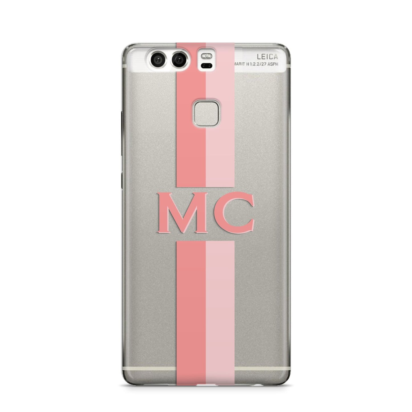 Personalised Transparent Striped Coral Pink Huawei P9 Case