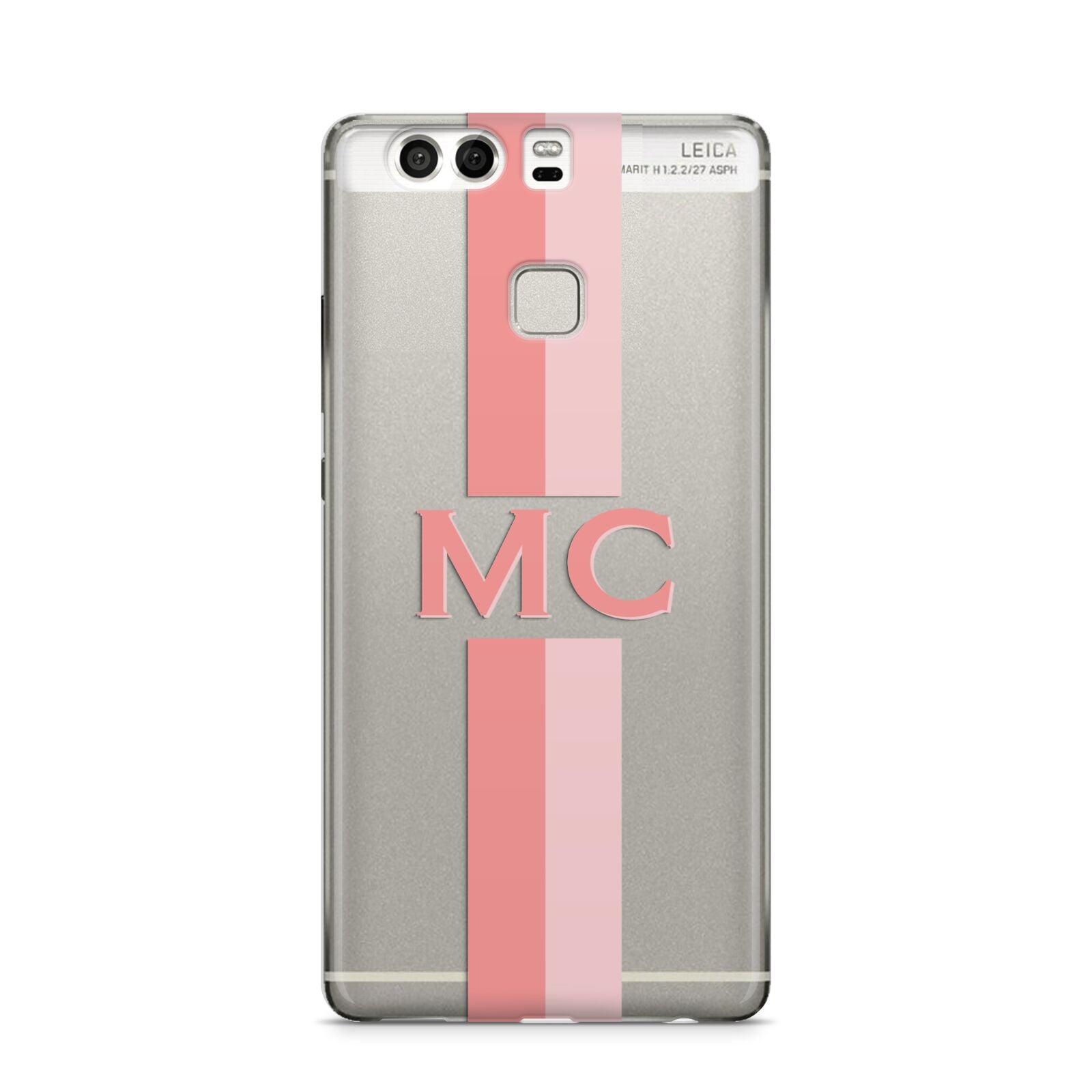Personalised Transparent Striped Coral Pink Huawei P9 Case