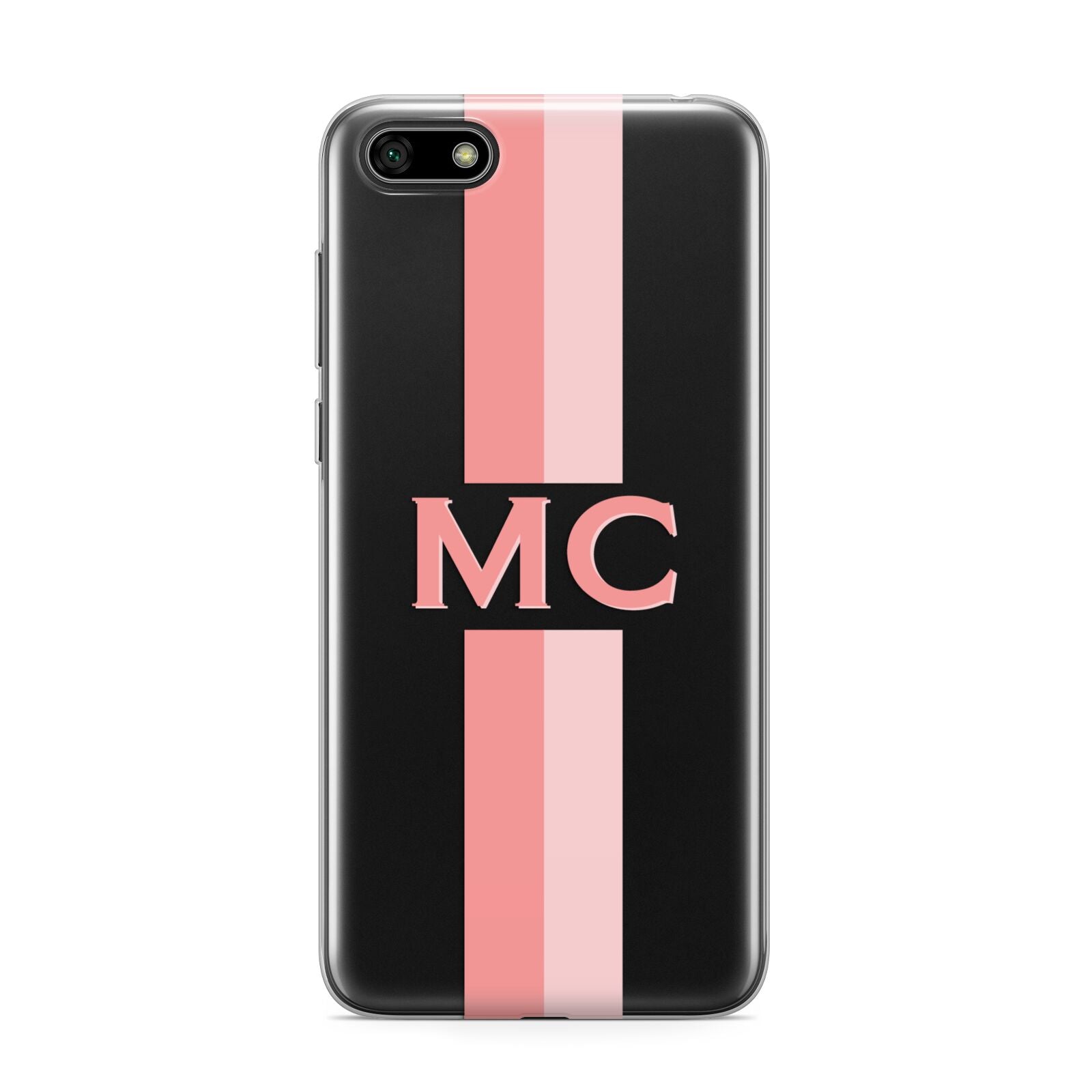 Personalised Transparent Striped Coral Pink Huawei Y5 Prime 2018 Phone Case