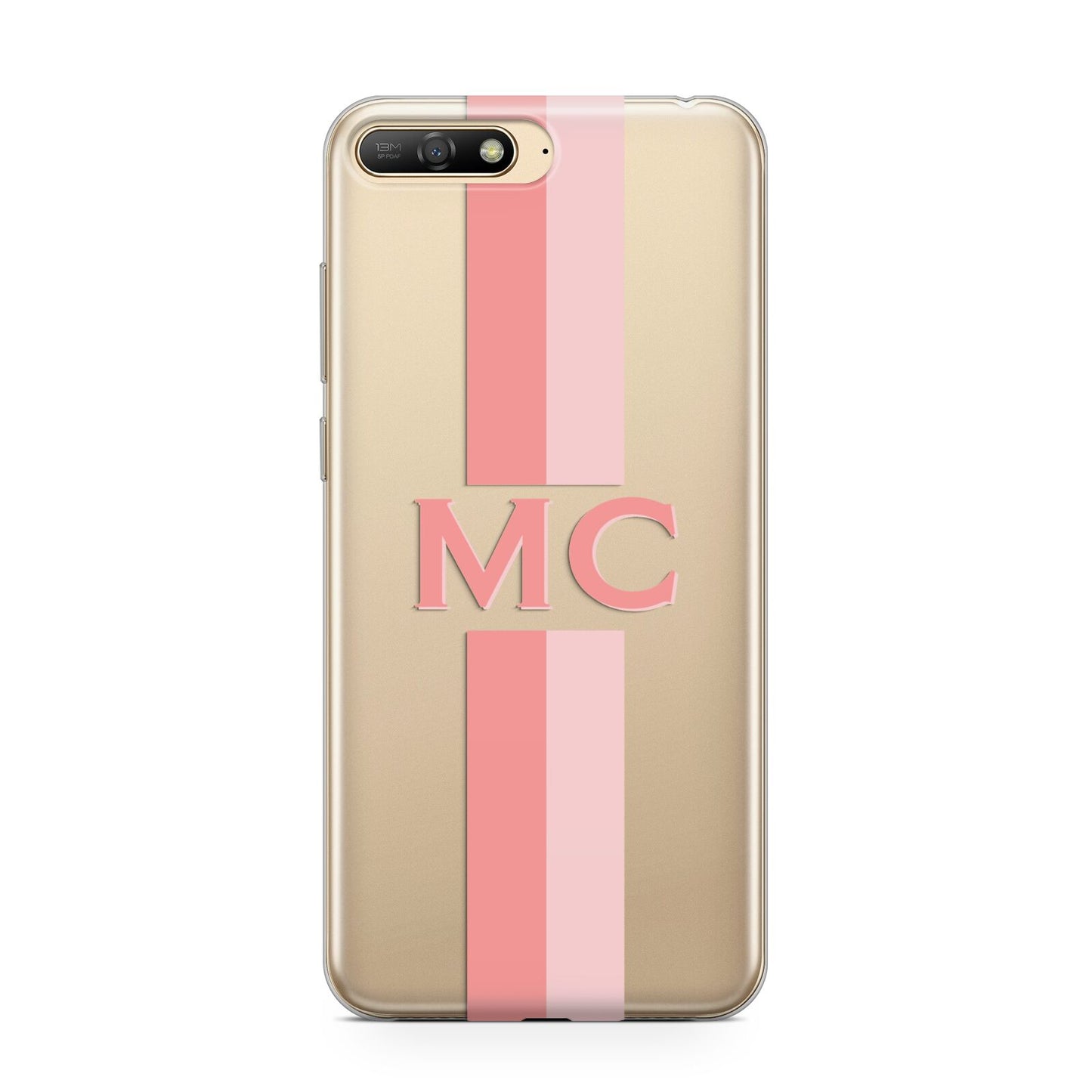 Personalised Transparent Striped Coral Pink Huawei Y6 2018