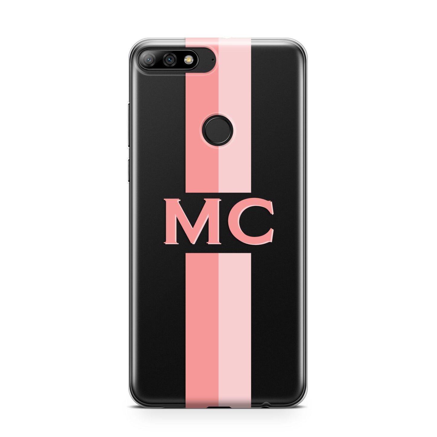 Personalised Transparent Striped Coral Pink Huawei Y7 2018