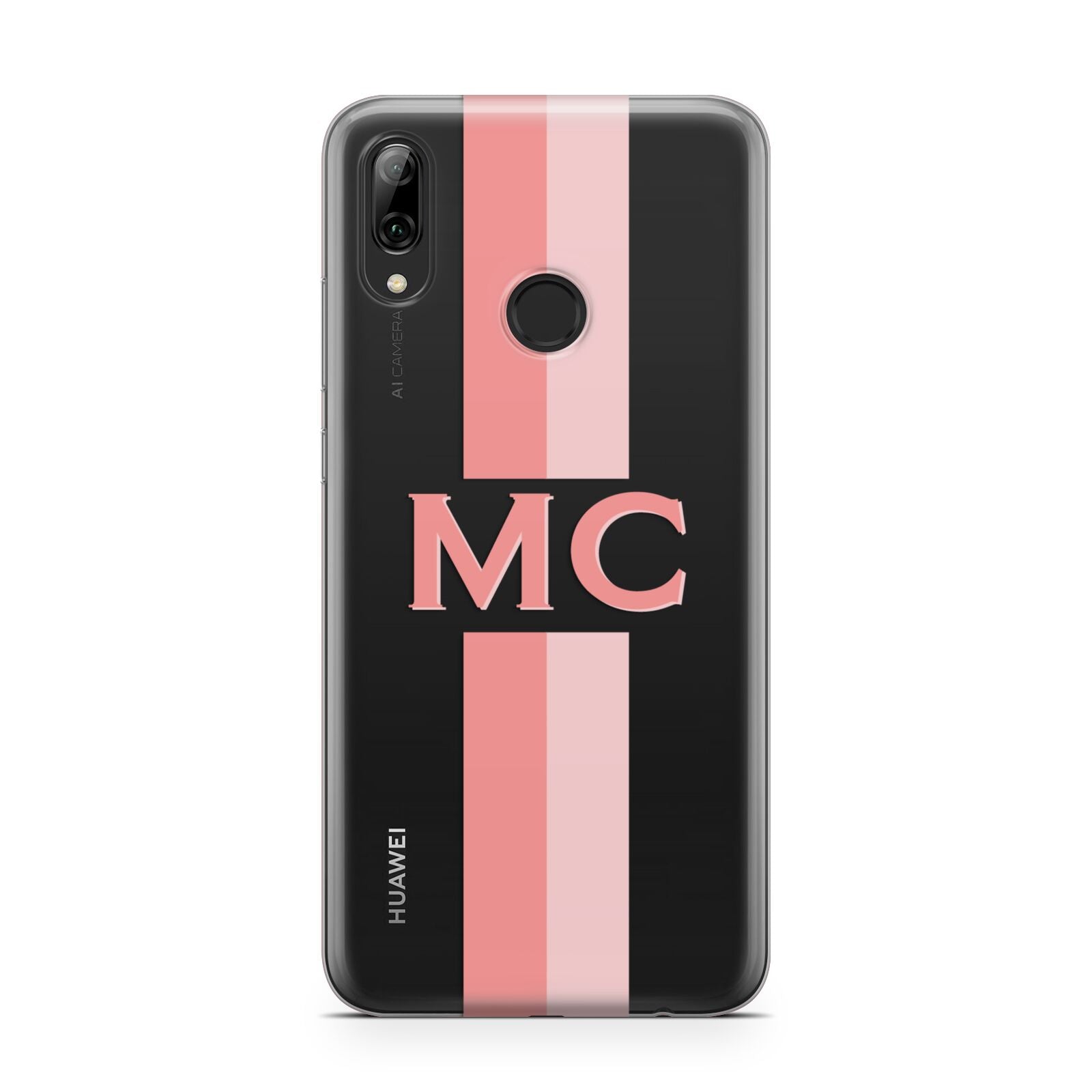 Personalised Transparent Striped Coral Pink Huawei Y7 2019