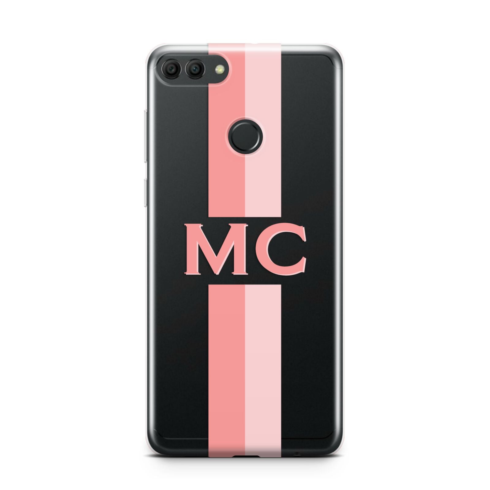 Personalised Transparent Striped Coral Pink Huawei Y9 2018