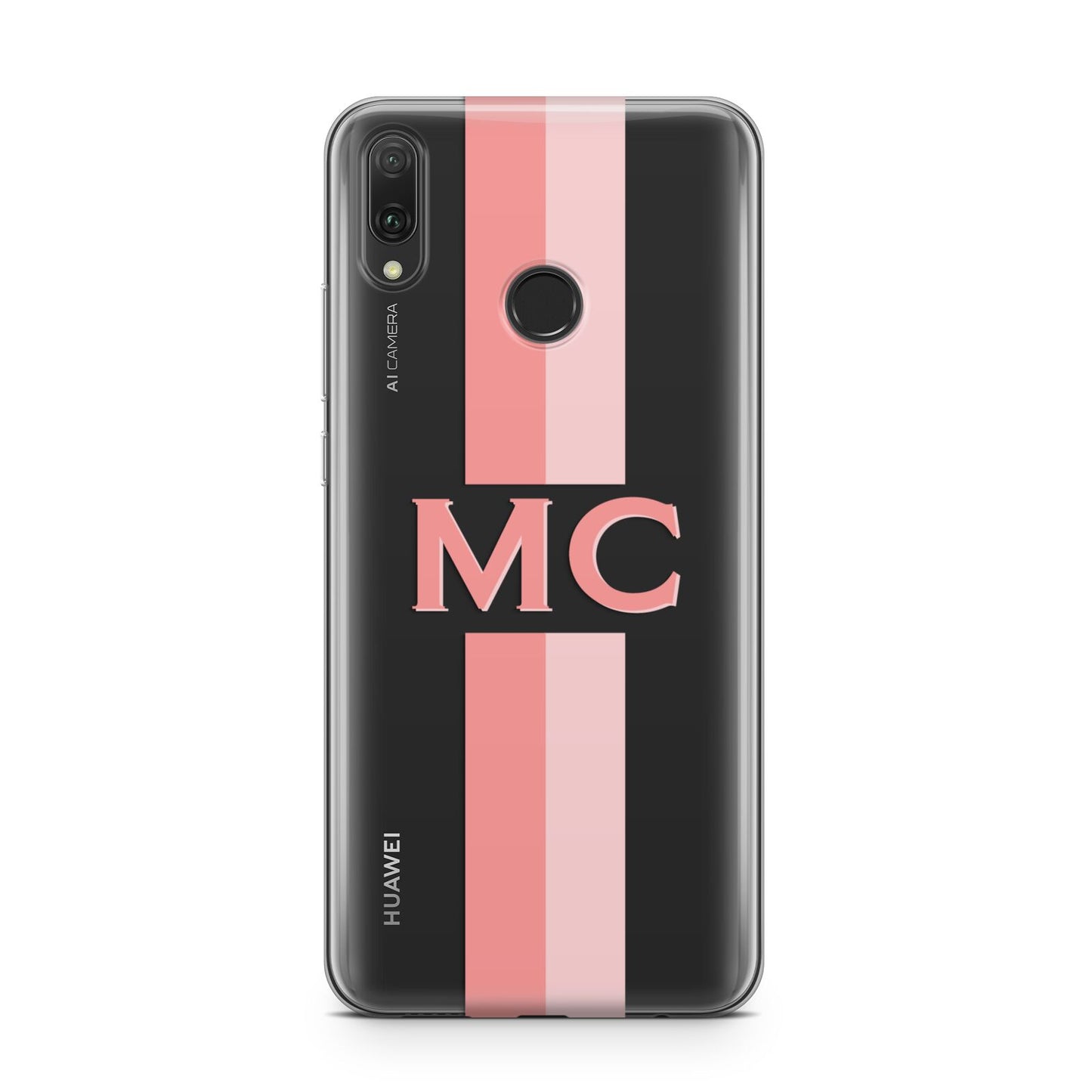 Personalised Transparent Striped Coral Pink Huawei Y9 2019
