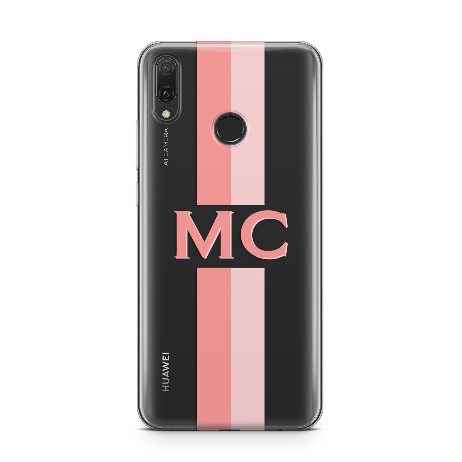 Personalised Transparent Striped Coral Pink Huawei Y9 2019