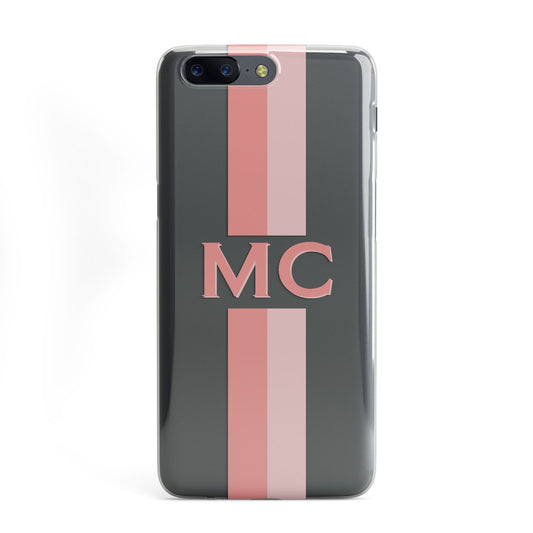 Personalised Transparent Striped Coral Pink OnePlus Case