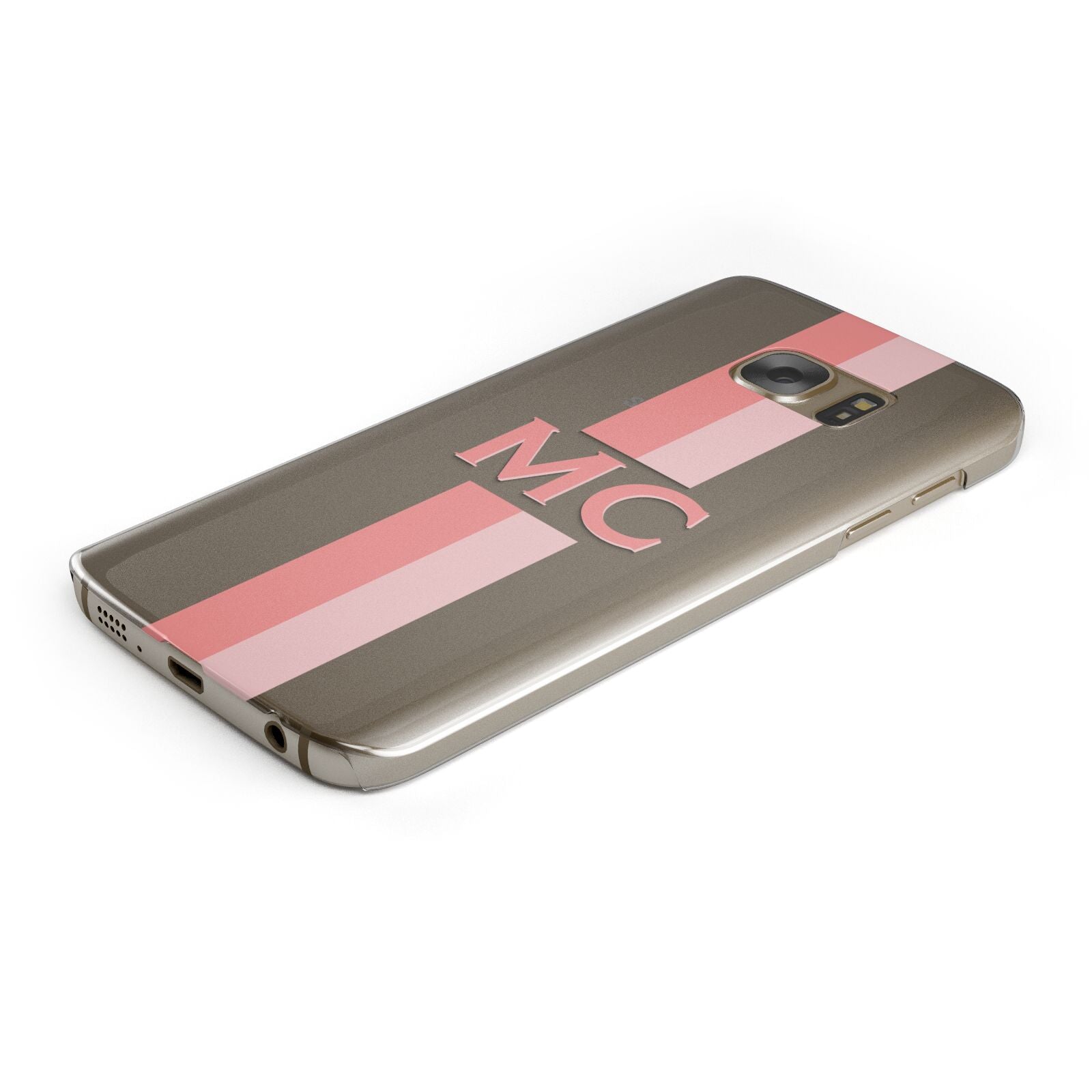 Personalised Transparent Striped Coral Pink Protective Samsung Galaxy Case Angled Image
