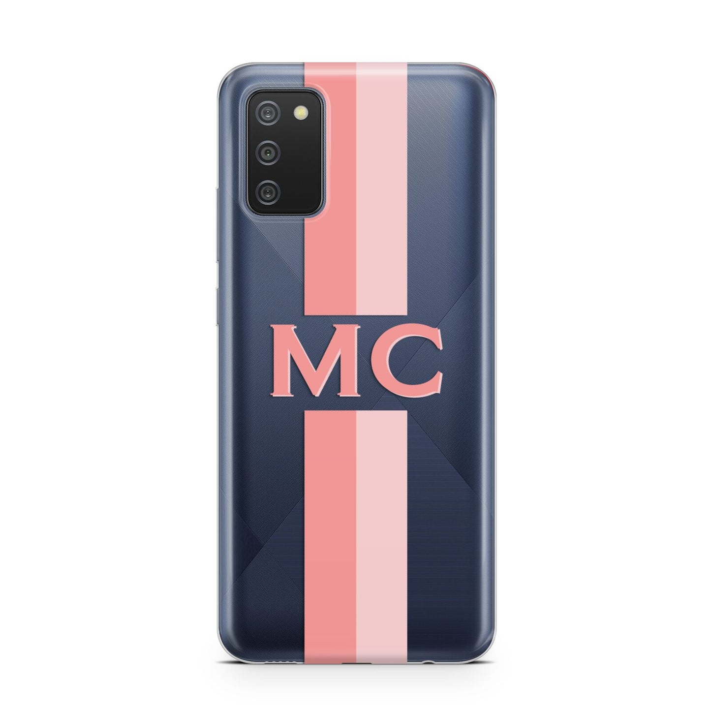 Personalised Transparent Striped Coral Pink Samsung A02s Case