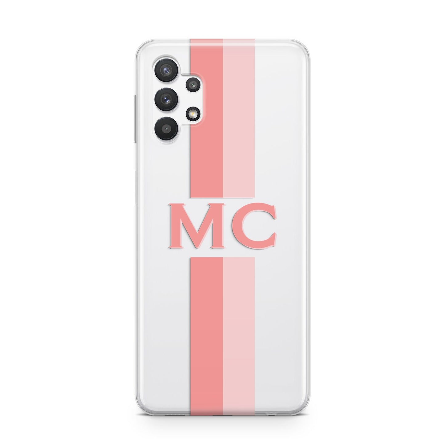Personalised Transparent Striped Coral Pink Samsung A32 5G Case
