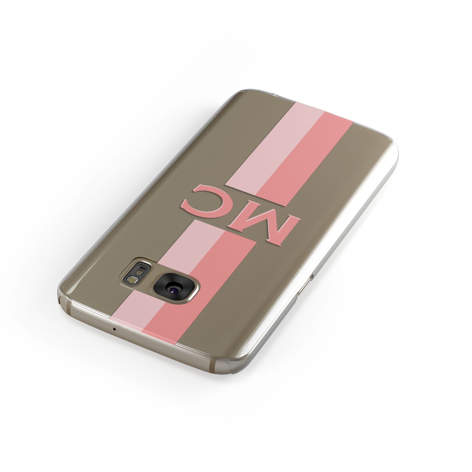 Personalised Transparent Striped Coral Pink Samsung Galaxy Case Front Close Up
