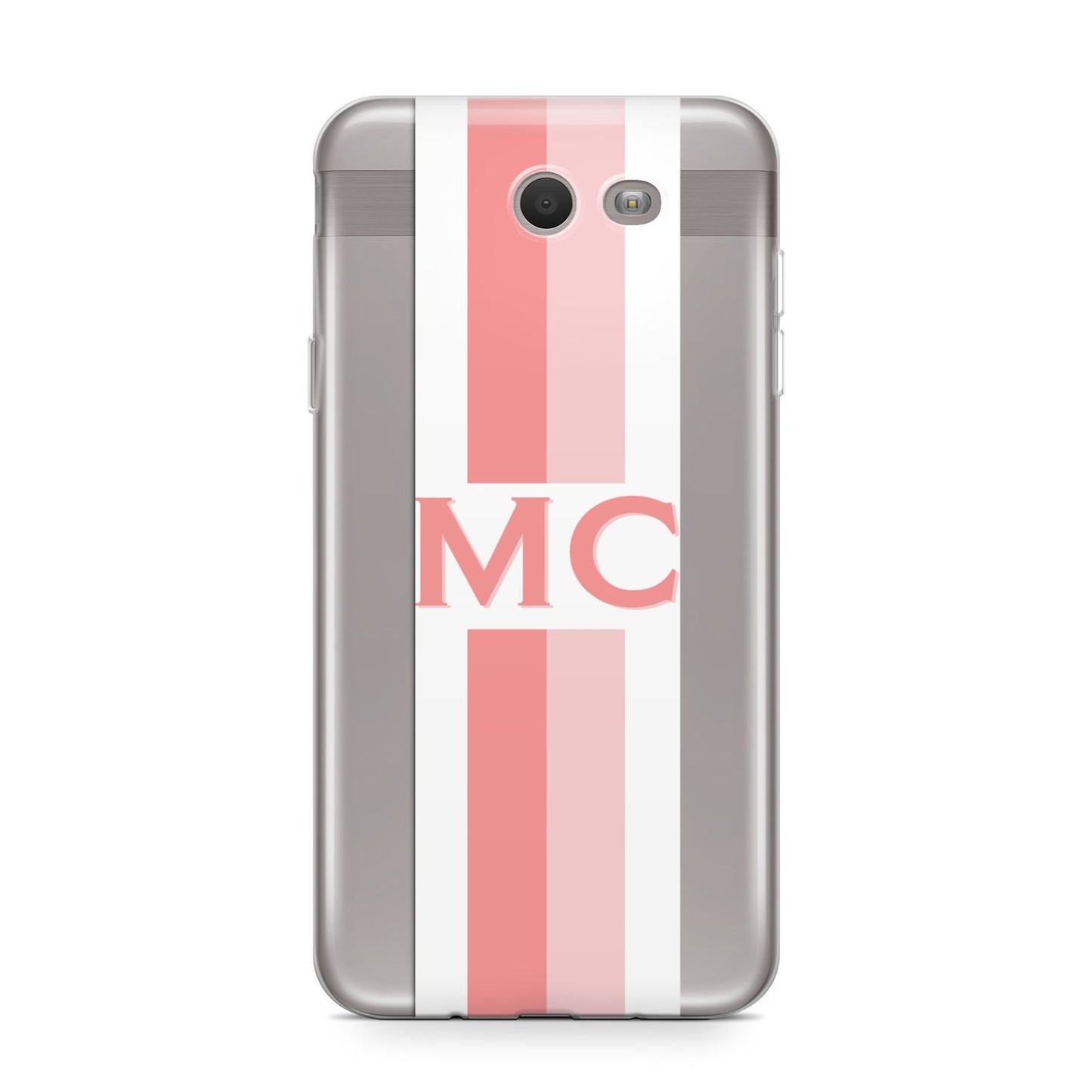 Personalised Transparent Striped Coral Pink Samsung Galaxy J7 2017 Case
