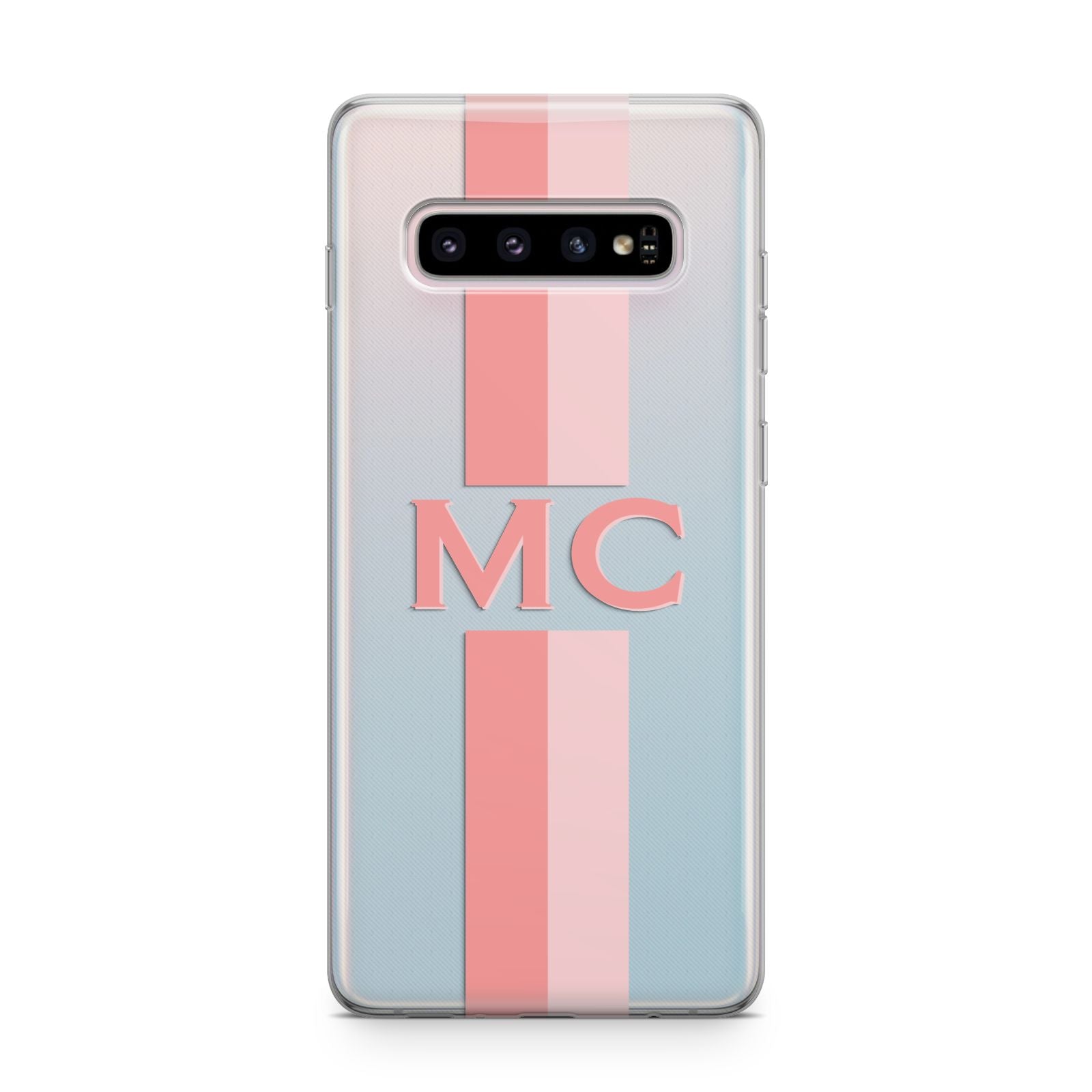 Personalised Transparent Striped Coral Pink Samsung Galaxy S10 Plus Case