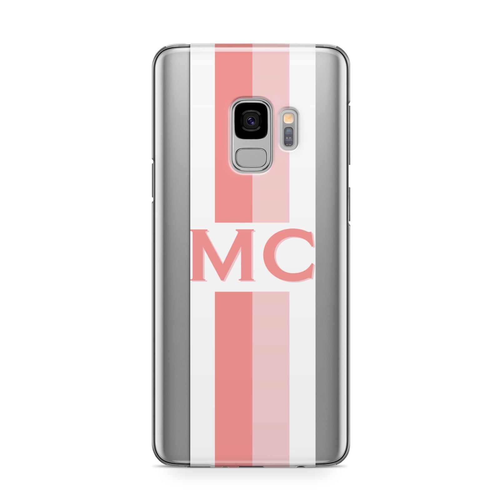 Personalised Transparent Striped Coral Pink Samsung Galaxy S9 Case