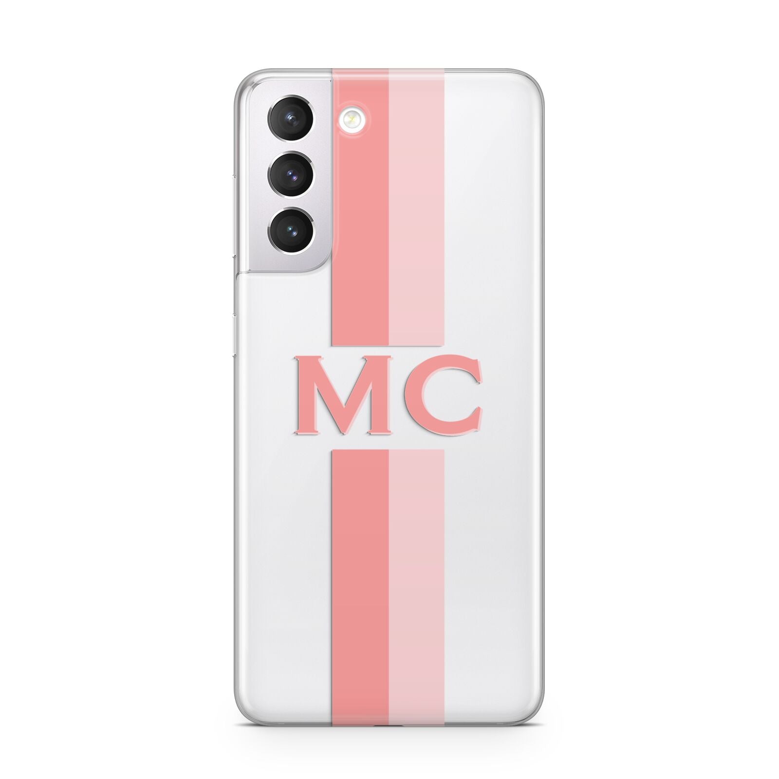 Personalised Transparent Striped Coral Pink Samsung S21 Case
