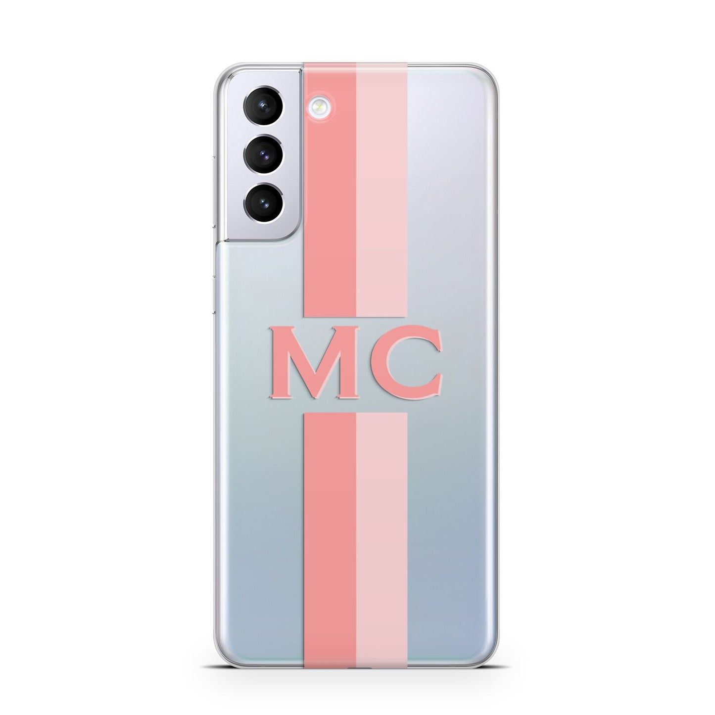 Personalised Transparent Striped Coral Pink Samsung S21 Plus Case