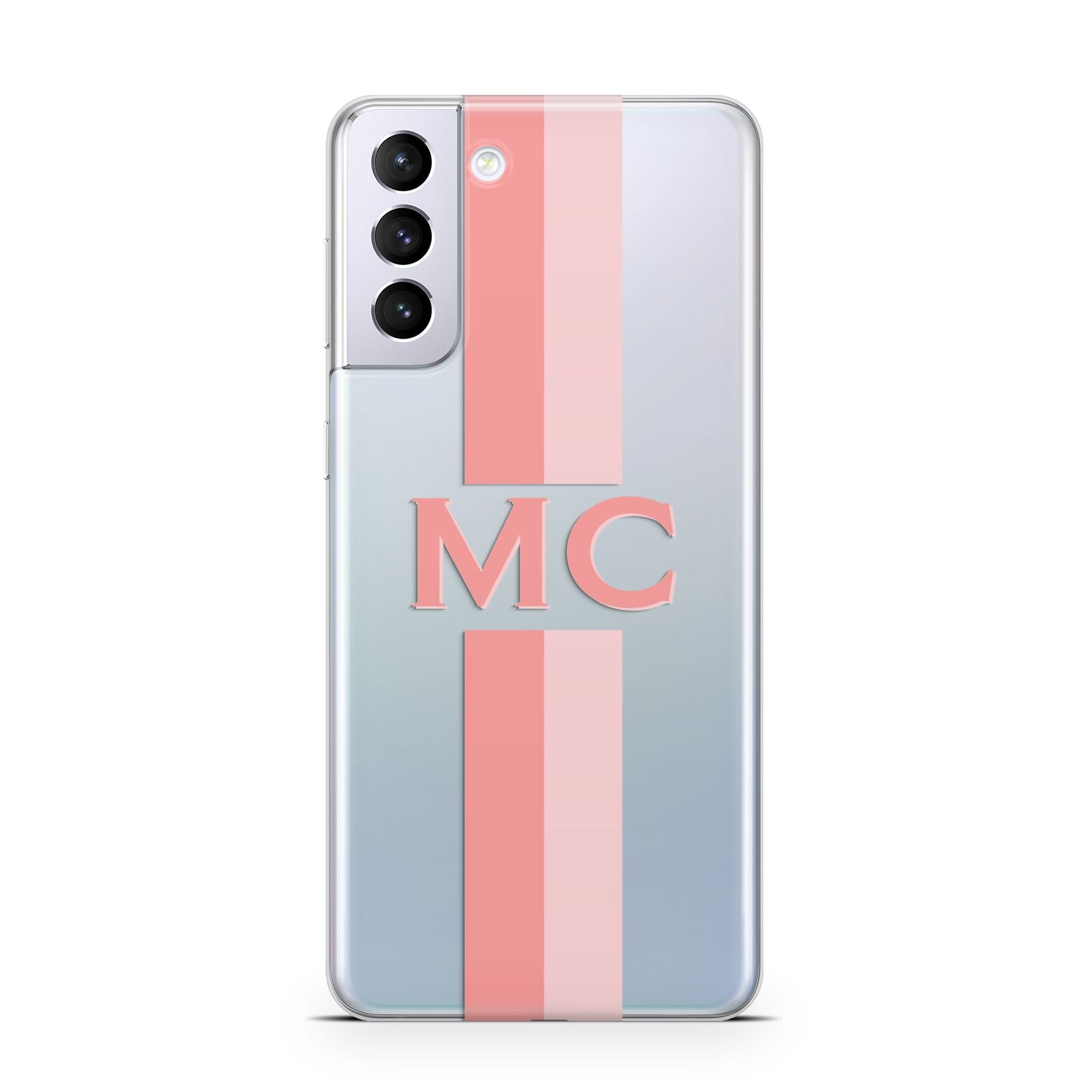 Personalised Transparent Striped Coral Pink Samsung S21 Plus Case