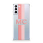 Personalised Transparent Striped Coral Pink Samsung S21 Plus Phone Case