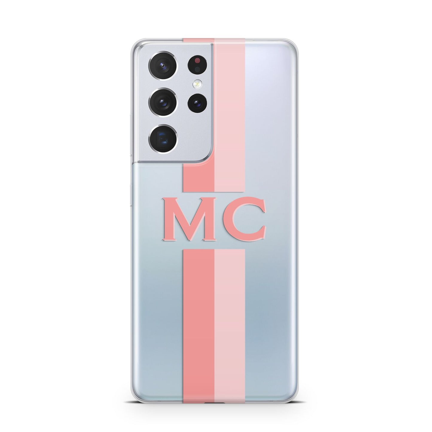 Personalised Transparent Striped Coral Pink Samsung S21 Ultra Case