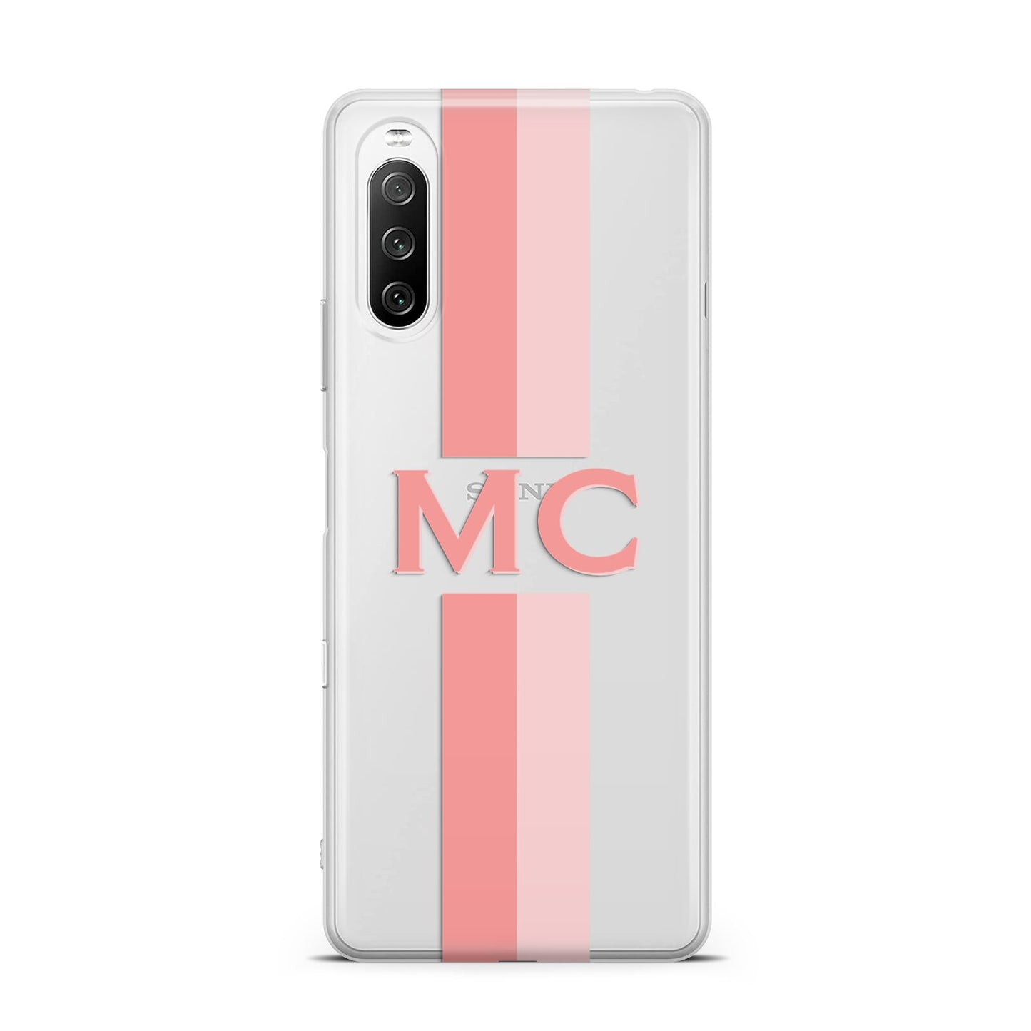 Personalised Transparent Striped Coral Pink Sony Xperia 10 III Case