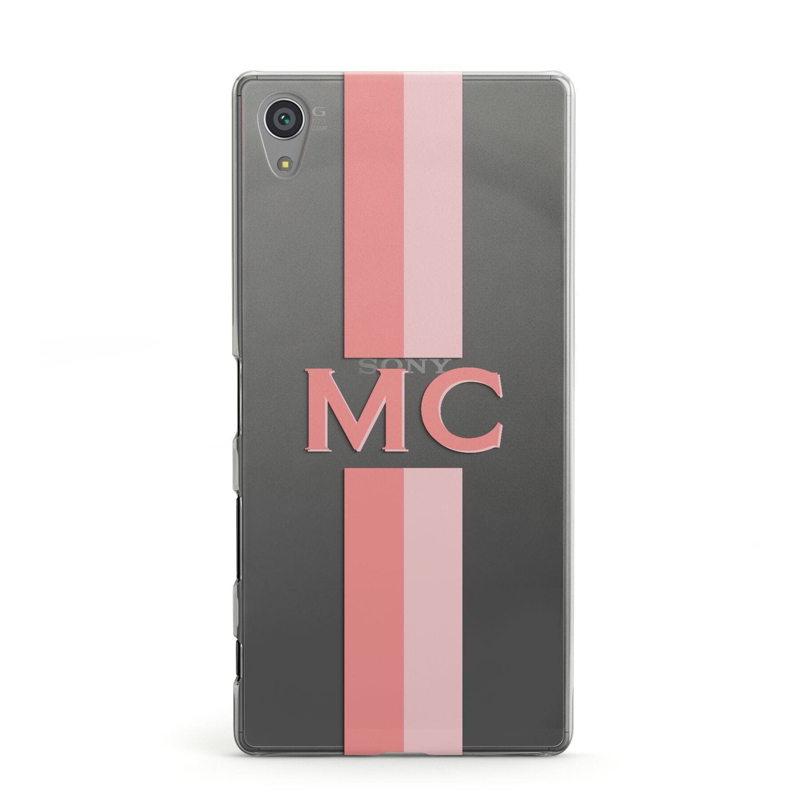 Personalised Transparent Striped Coral Pink Sony Xperia Case