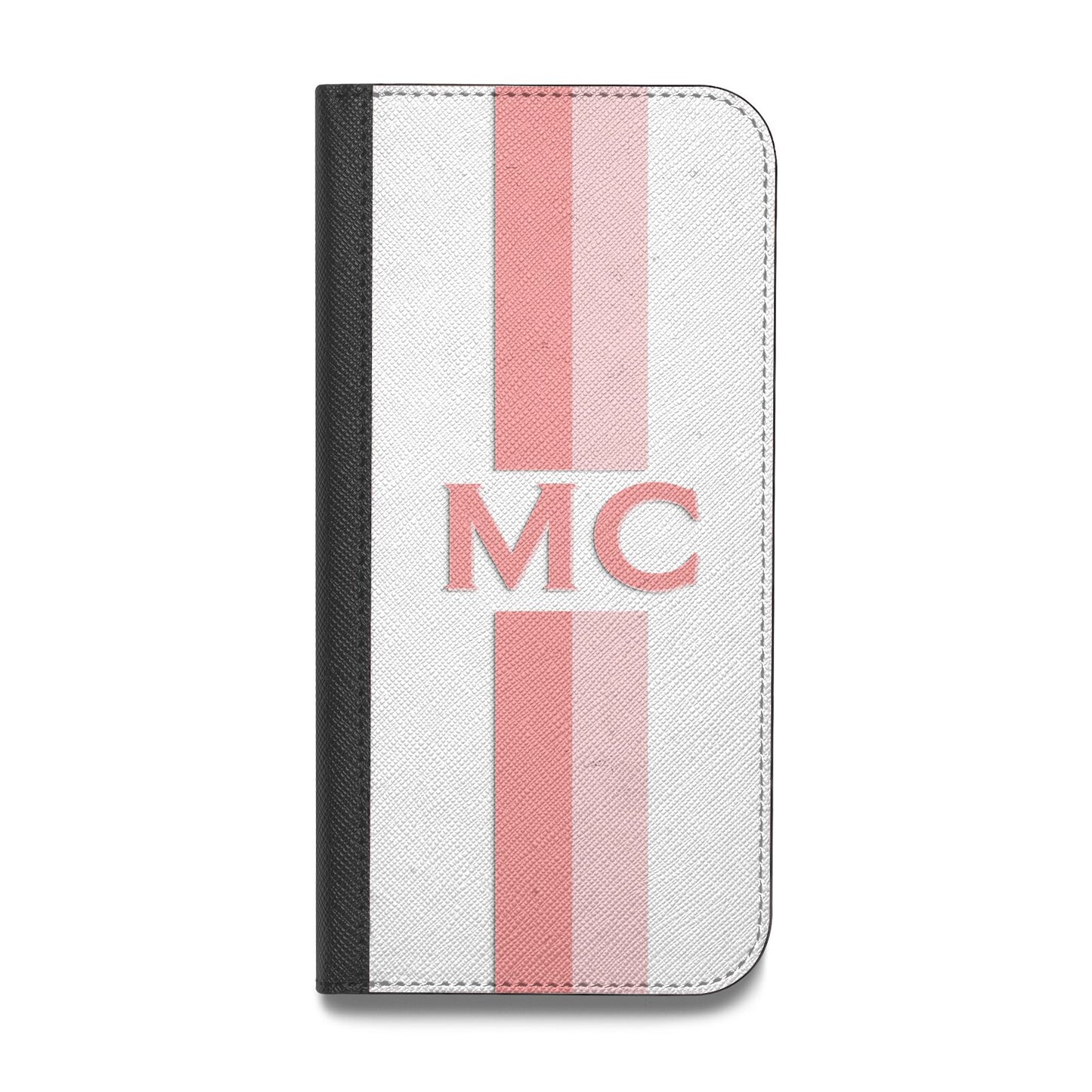 Personalised Transparent Striped Coral Pink Vegan Leather Flip Samsung Case