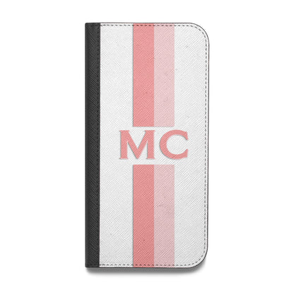 Personalised Transparent Striped Coral Pink Vegan Leather Flip Samsung Case