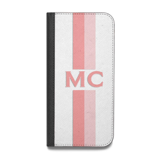 Personalised Transparent Striped Coral Pink Vegan Leather Flip Samsung Case