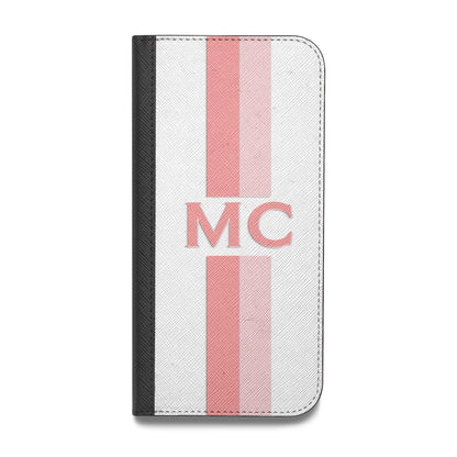 Personalised Transparent Striped Coral Pink Vegan Leather Flip iPhone Case