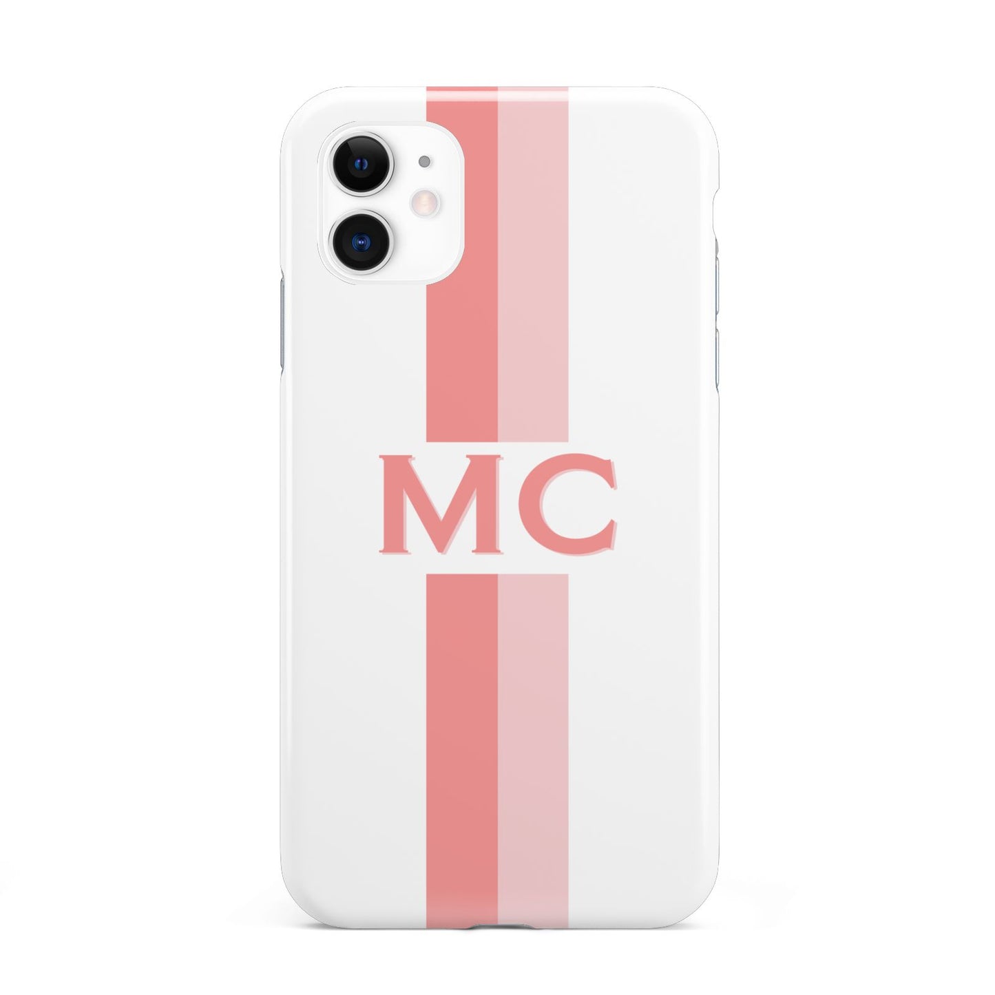 Personalised Transparent Striped Coral Pink iPhone 11 3D Tough Case