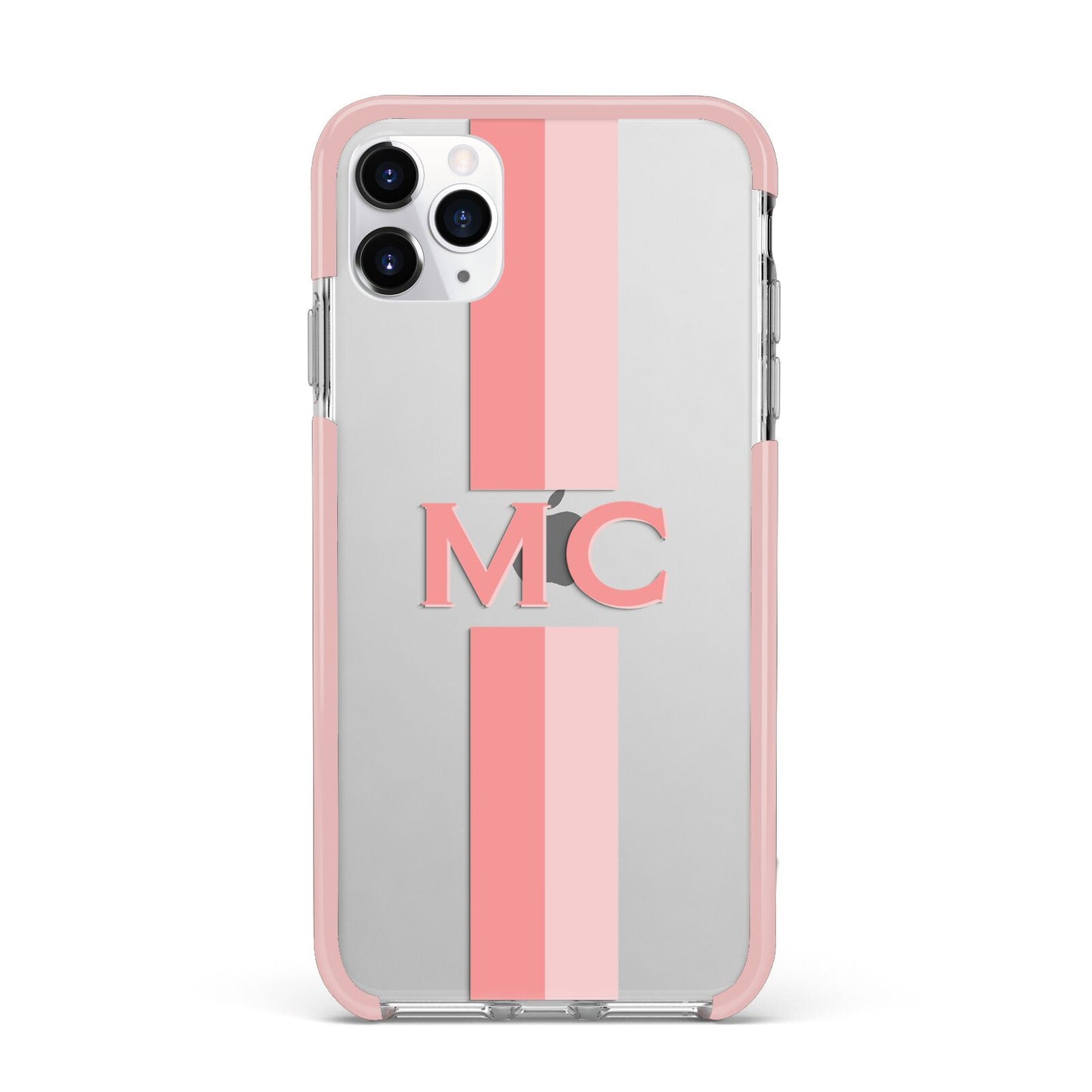 Personalised Transparent Striped Coral Pink iPhone 11 Pro Max Impact Pink Edge Case