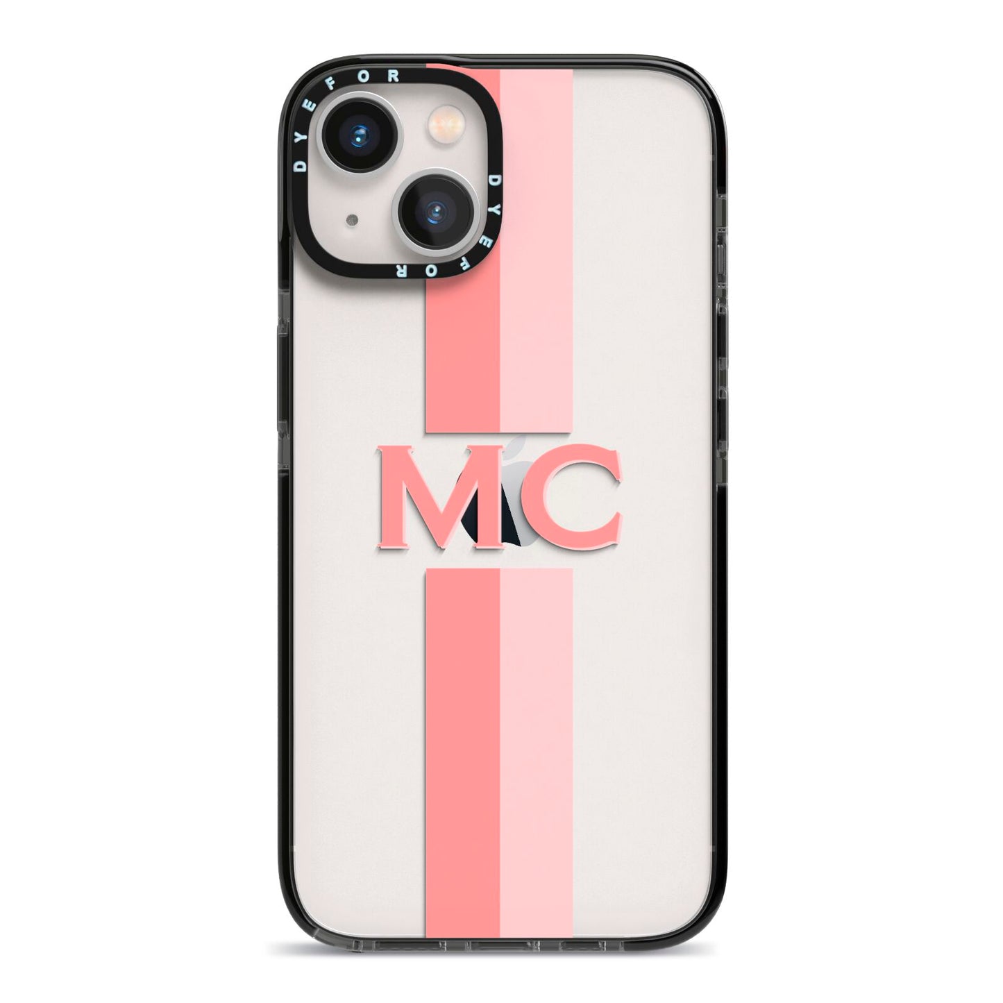Personalised Transparent Striped Coral Pink iPhone 13 Black Impact Case on Silver phone