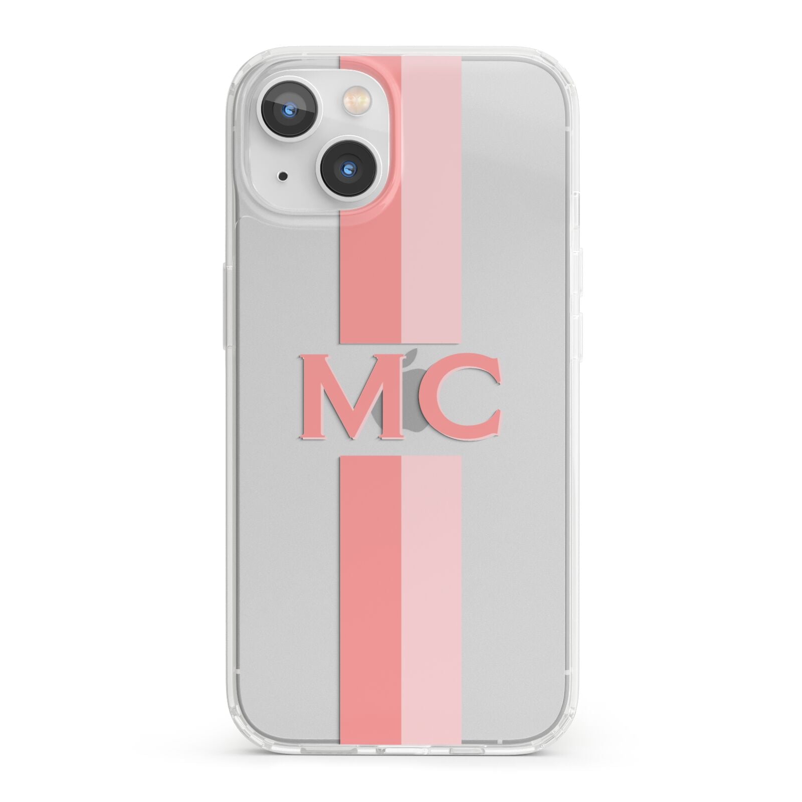 Personalised Transparent Striped Coral Pink iPhone 13 Clear Bumper Case