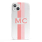Personalised Transparent Striped Coral Pink iPhone 13 Full Wrap 3D Snap Case