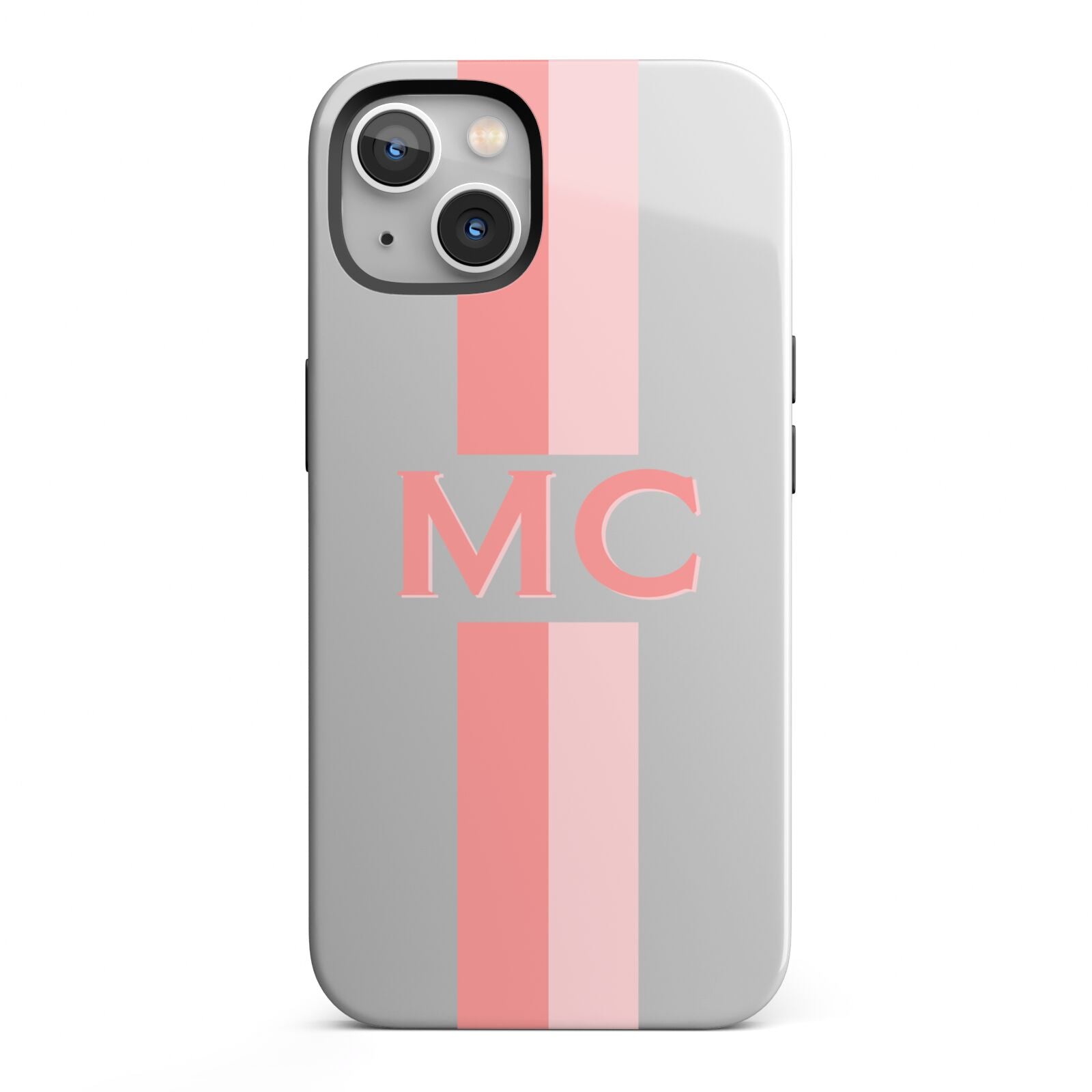 Personalised Transparent Striped Coral Pink iPhone 13 Full Wrap 3D Tough Case