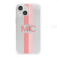 Personalised Transparent Striped Coral Pink iPhone 13 Mini Clear Bumper Case