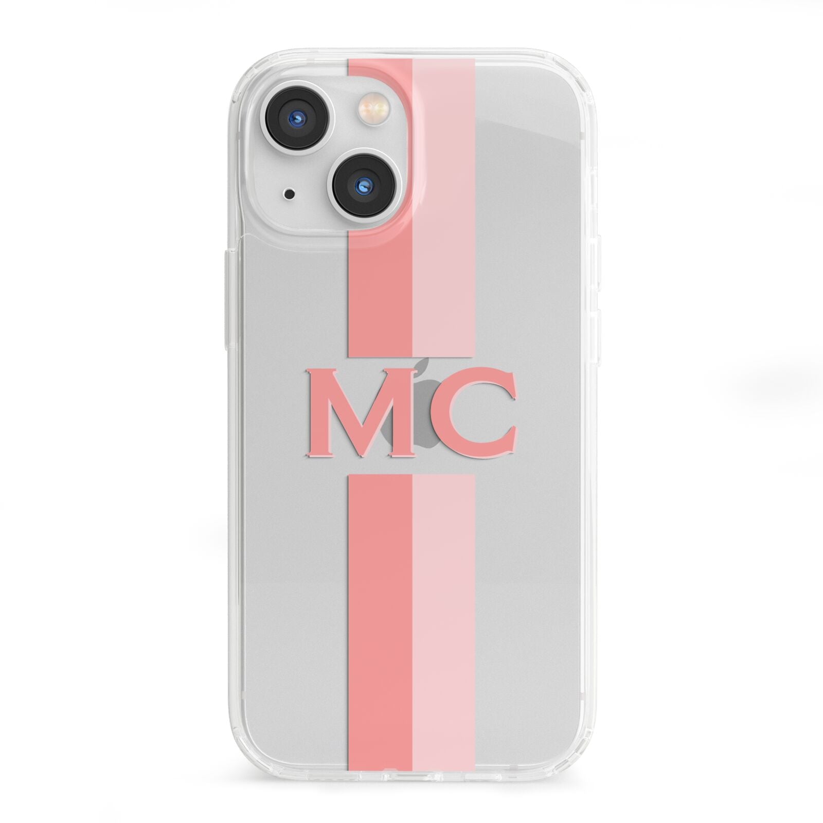 Personalised Transparent Striped Coral Pink iPhone 13 Mini Clear Bumper Case