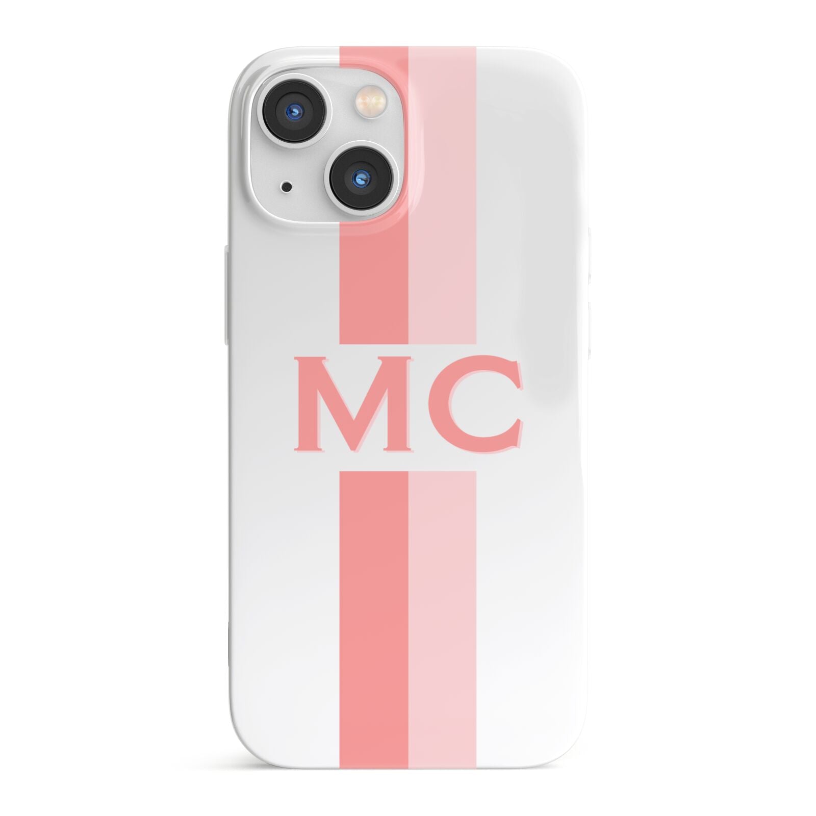 Personalised Transparent Striped Coral Pink iPhone 13 Mini Full Wrap 3D Snap Case