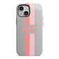 Personalised Transparent Striped Coral Pink iPhone 13 Mini Full Wrap 3D Tough Case