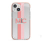 Personalised Transparent Striped Coral Pink iPhone 13 Mini TPU Impact Case with Pink Edges