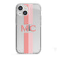 Personalised Transparent Striped Coral Pink iPhone 13 Mini TPU Impact Case with White Edges