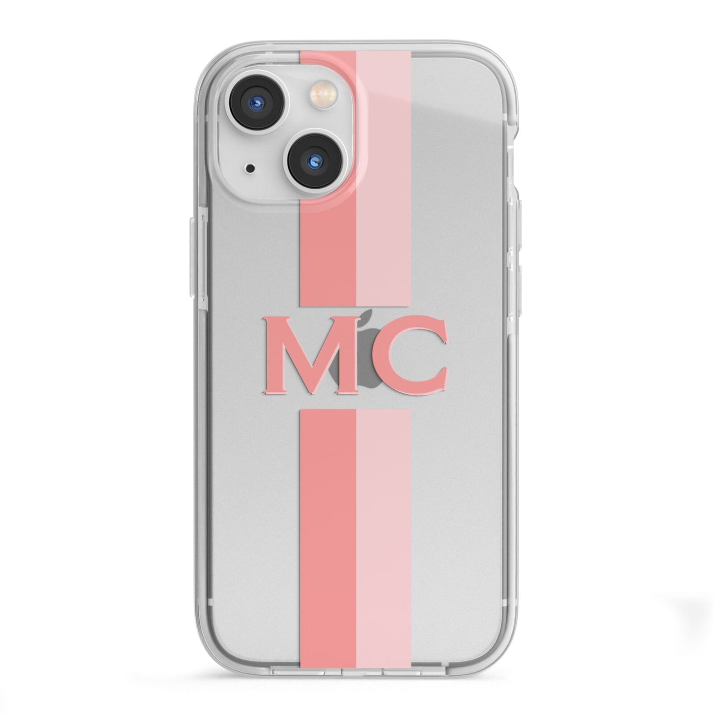 Personalised Transparent Striped Coral Pink iPhone 13 Mini TPU Impact Case with White Edges