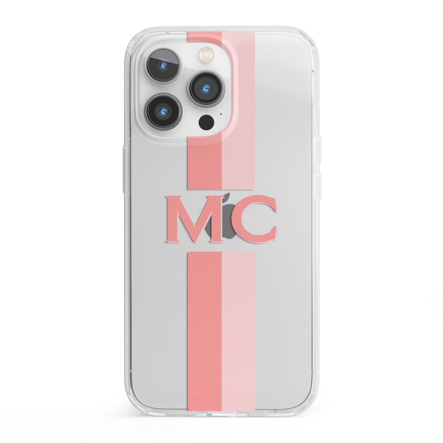 Personalised Transparent Striped Coral Pink iPhone 13 Pro Clear Bumper Case
