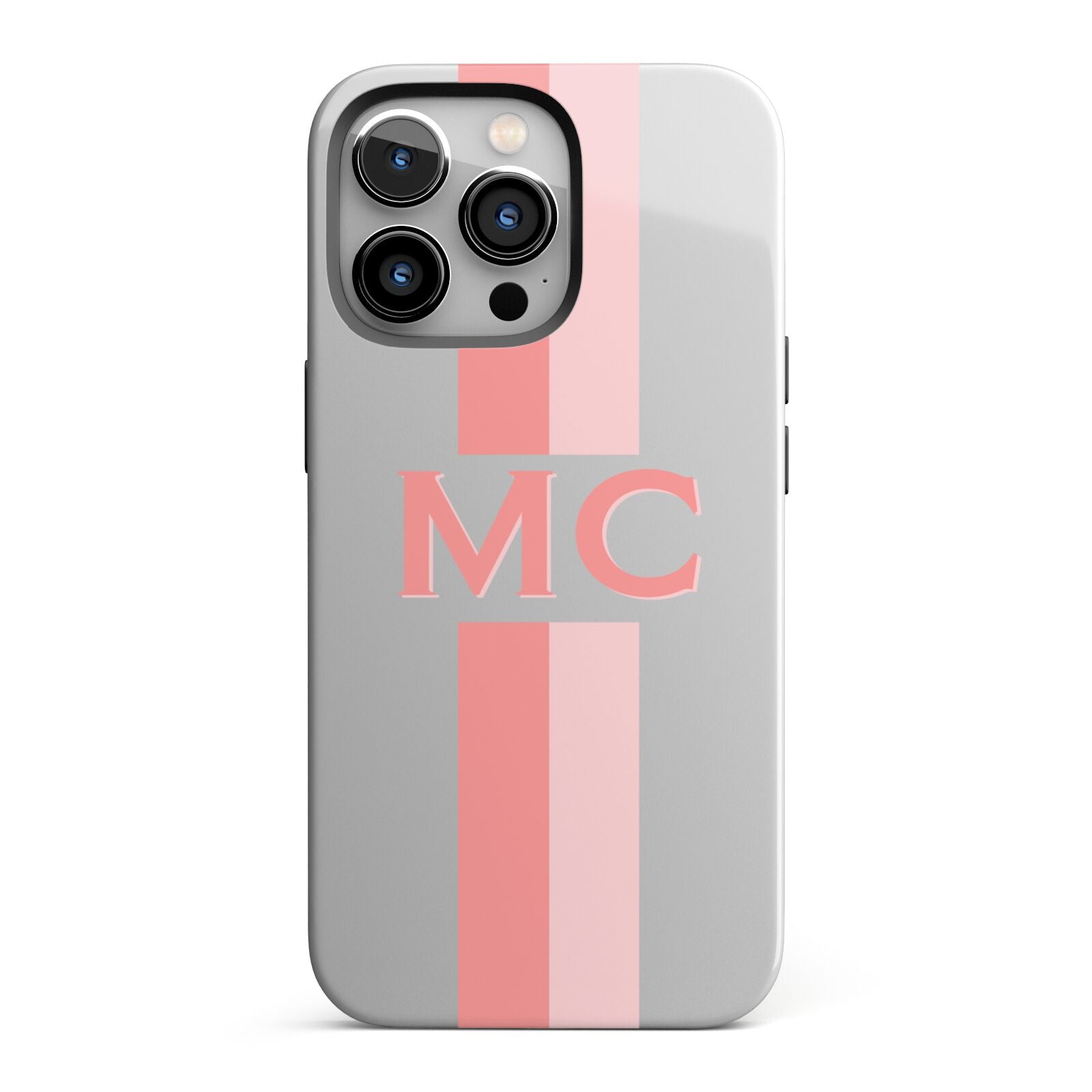 Personalised Transparent Striped Coral Pink iPhone 13 Pro Full Wrap 3D Tough Case
