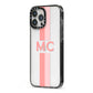 Personalised Transparent Striped Coral Pink iPhone 13 Pro Max Black Impact Case Side Angle on Silver phone