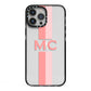 Personalised Transparent Striped Coral Pink iPhone 13 Pro Max Black Impact Case on Silver phone