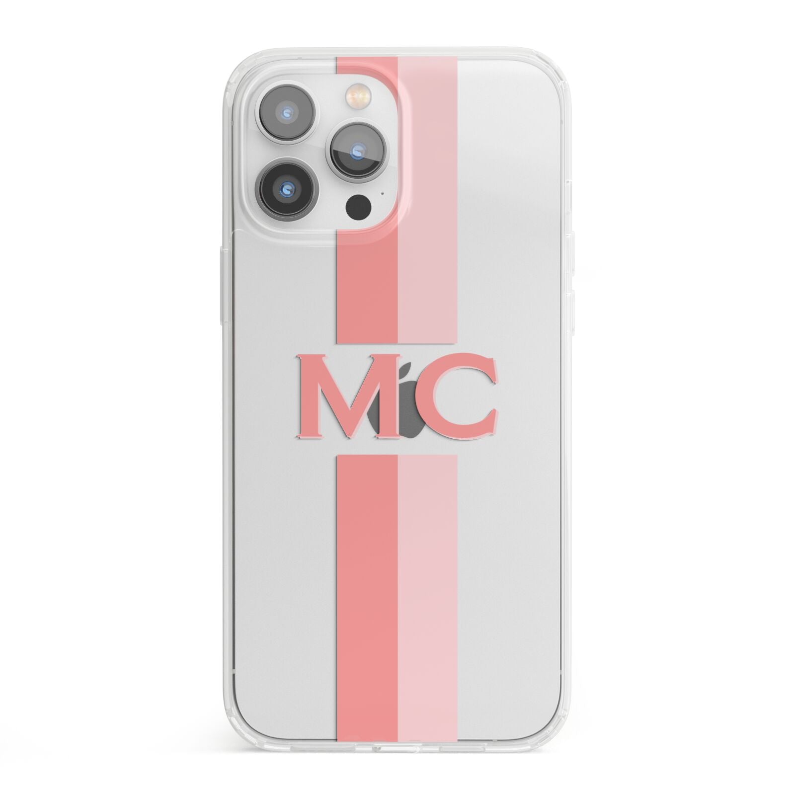 Personalised Transparent Striped Coral Pink iPhone 13 Pro Max Clear Bumper Case