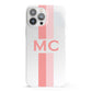 Personalised Transparent Striped Coral Pink iPhone 13 Pro Max Full Wrap 3D Snap Case