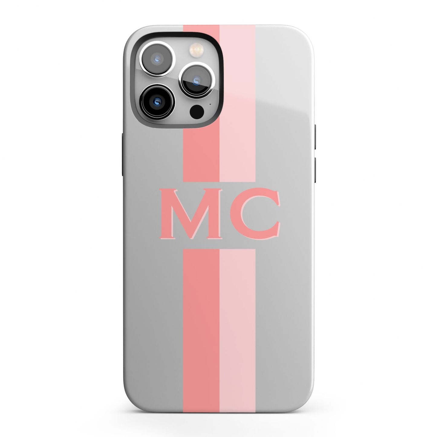 Personalised Transparent Striped Coral Pink iPhone 13 Pro Max Full Wrap 3D Tough Case