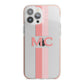 Personalised Transparent Striped Coral Pink iPhone 13 Pro Max TPU Impact Case with Pink Edges