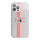 Personalised Transparent Striped Coral Pink iPhone 13 Pro Max TPU Impact Case with White Edges